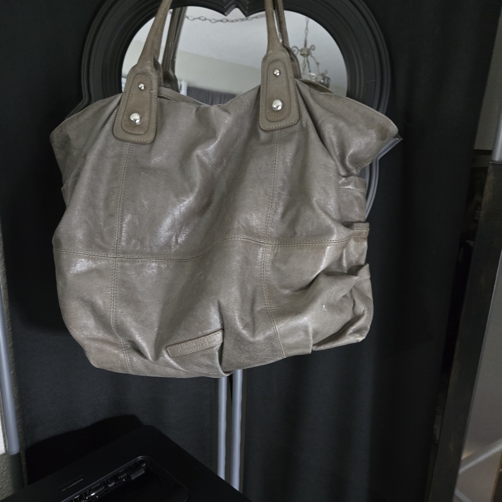 Gray Slouchy Tote with Soft Leather Finish